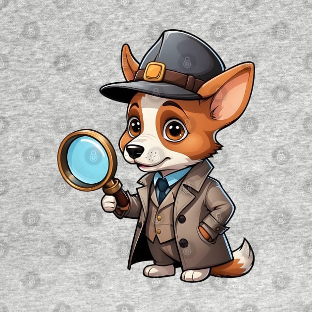 Cute Detective Dog with Magnifying Glass by Leon Star Shop